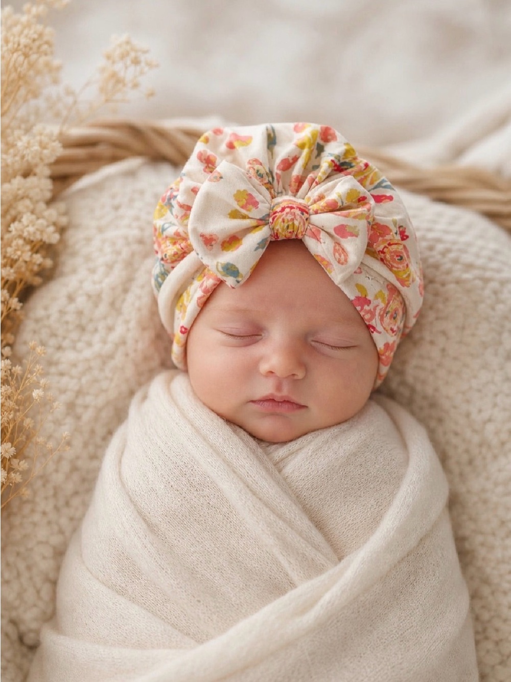 Handmade Floral Baby Turban Hat w/ Bow | Newborn summer turban hat pastel soft